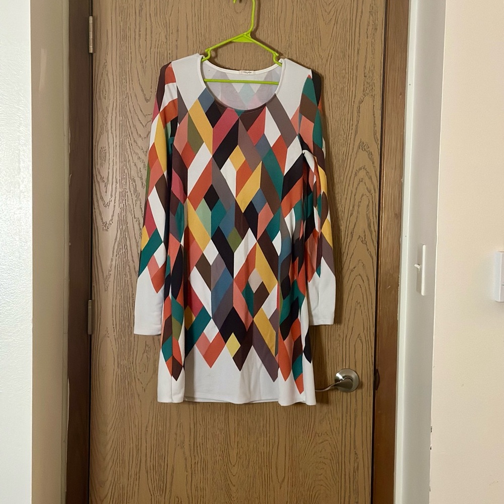 12Pm long sleeved colorful checkered dress.